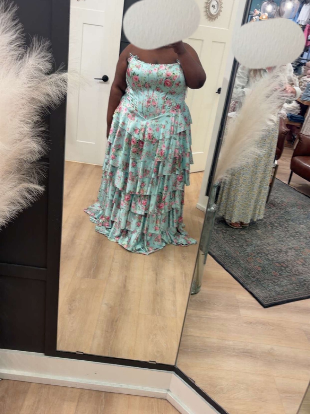 Alyce Paris Mint Green Floral Tiered Maxi Dress